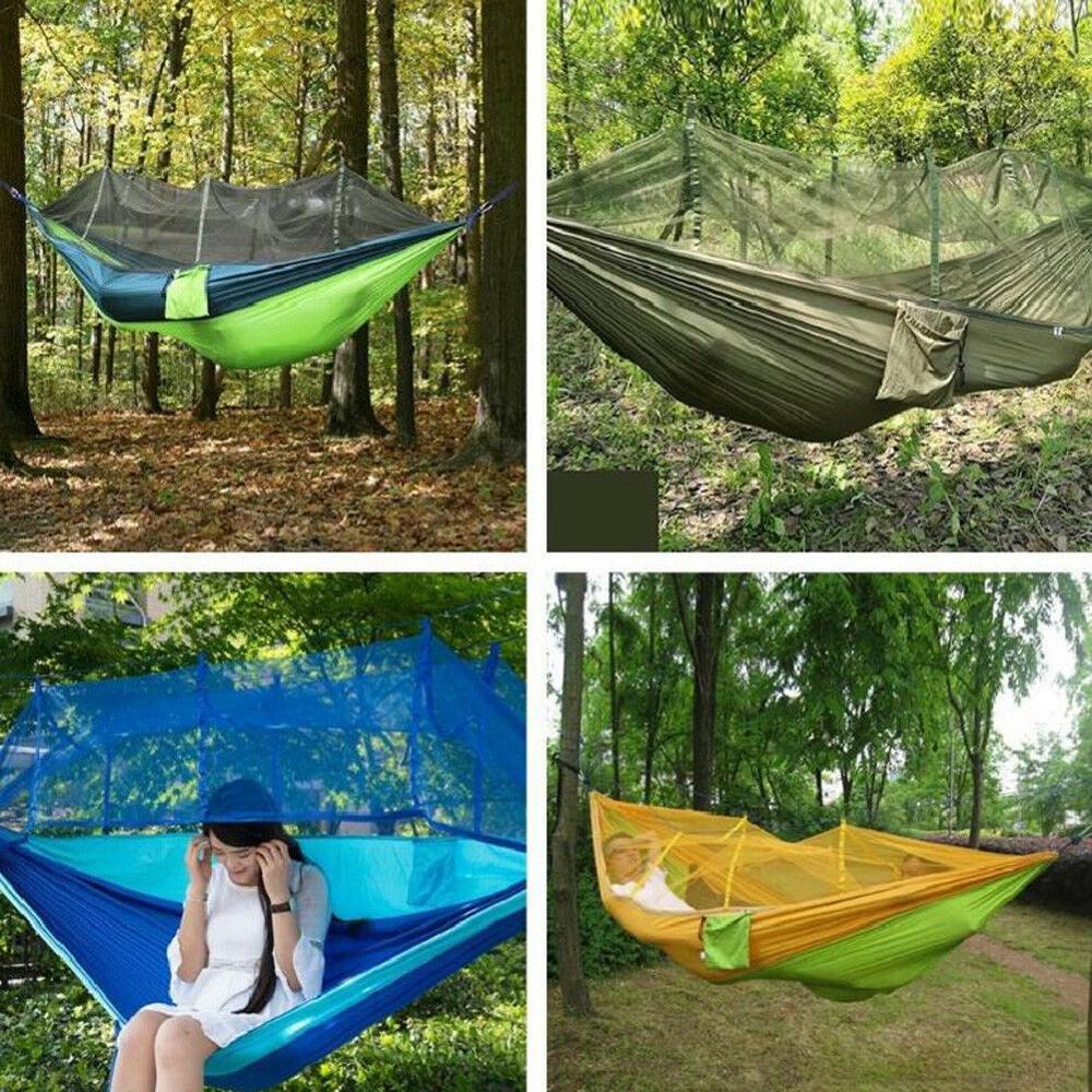 Hamaca doble portátil ultraligera, mosquitera de paracaídas con mordeduras antimosquitos para tienda de campaña al aire libre