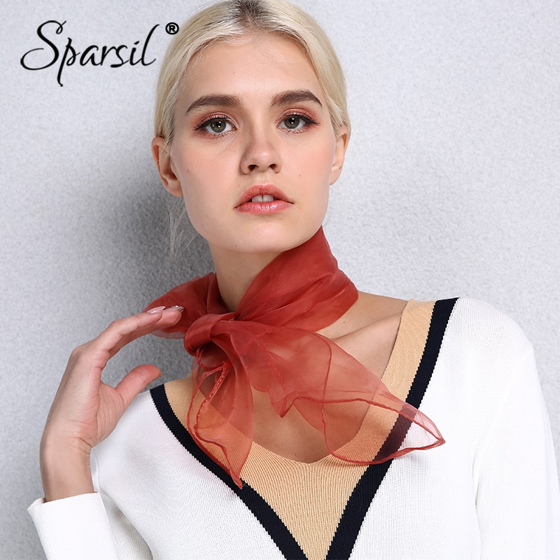 Sparsil Vrouwen Zomer Lente Transparante Vierkante Sjaal Effen Kleur Hoofd Dragen Dunne Chiffon Sjaals Mode Organza Wraps70cm * 70Cm