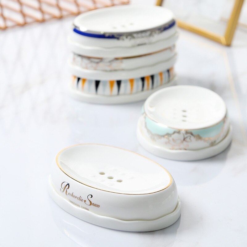 European Pastoral Bone China Soap Box Ceramic Bathroom Toilet White Porcelain Soap Draining Dish Home Light Luxury Soap Tray