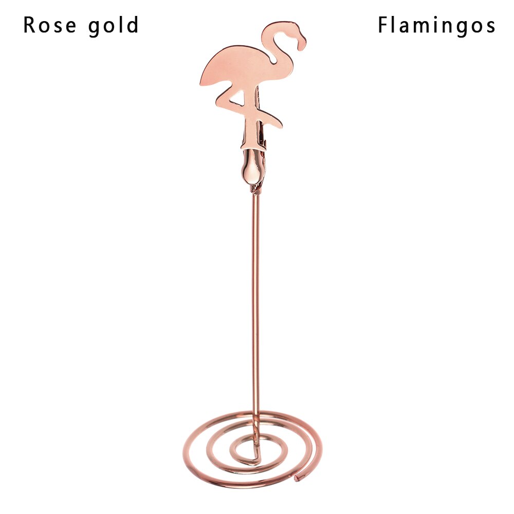 1pc seje bryllup bordkortholder romantisk sommerfugl flamingo mønster metal foto note clips bord nummer stativ papirklemme: Flamingo rose guld