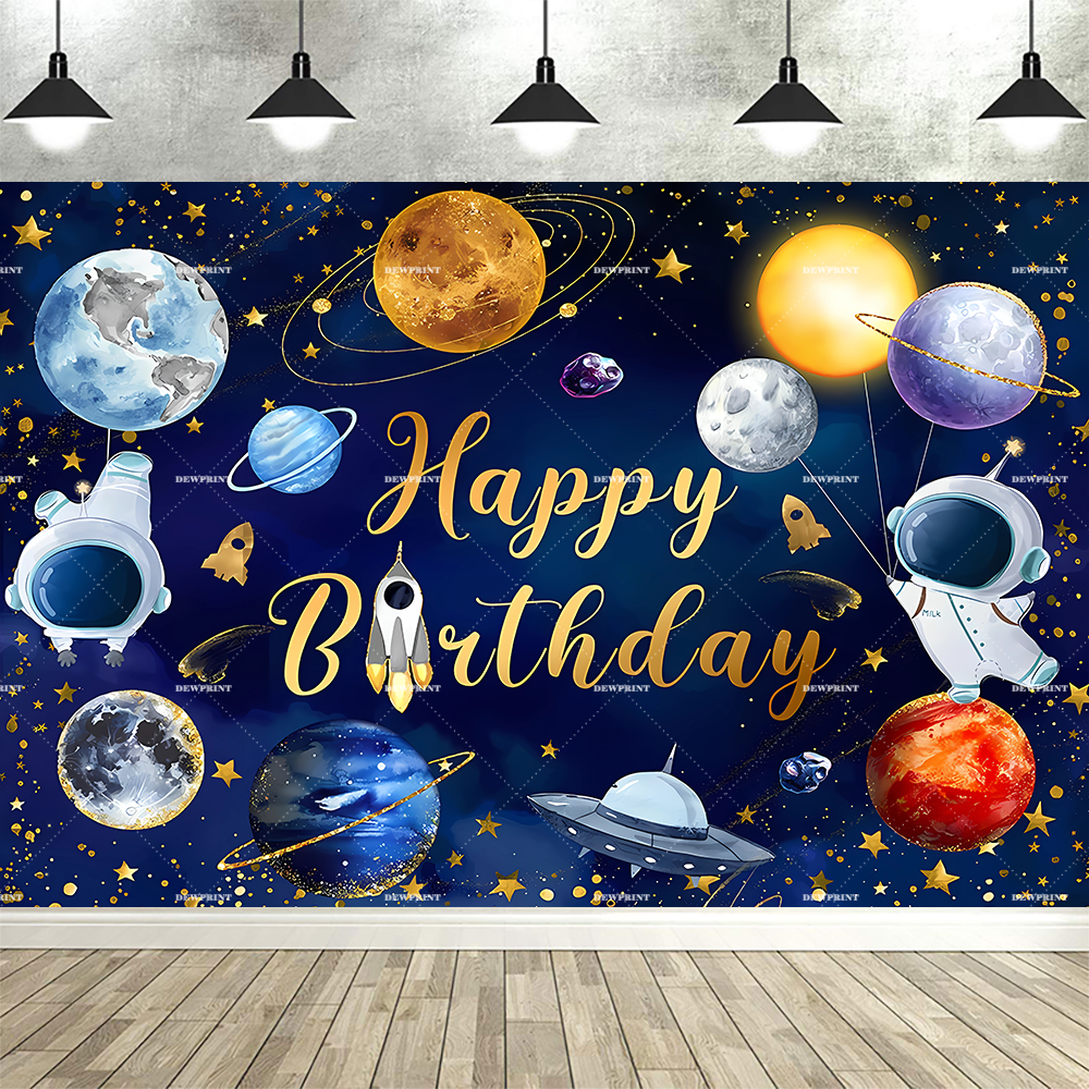 Espaço astronauta dos desenhos animados exterior planeta fundo decoração festa de aniversário das crianças chá de bebê banner fotografia adereços: Luz Marrom / 150 * 125