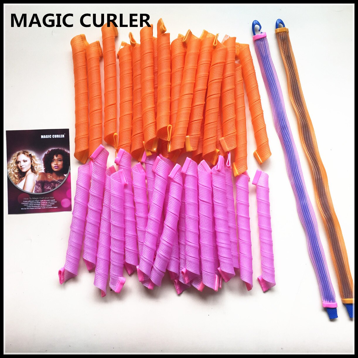 Magische krultang 55 lange magische rollen 40 stuks sets twee sets van stijltang haar krultang diy rol: Geel en roze
