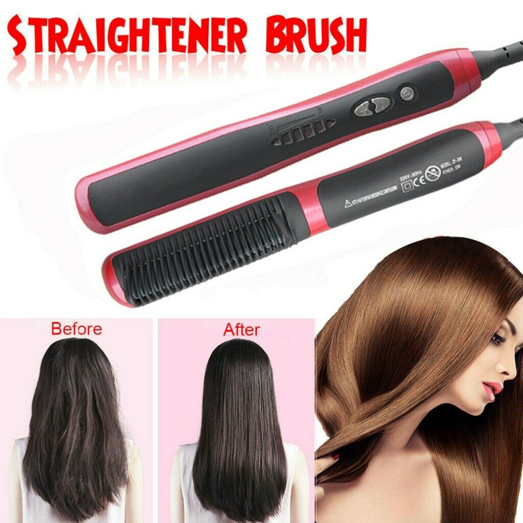 Ceramic Hair Straightener Brush Hair Electric Beard Comb Flat Iron Digital Heating Anti-Static Hair Brush Styling Tool