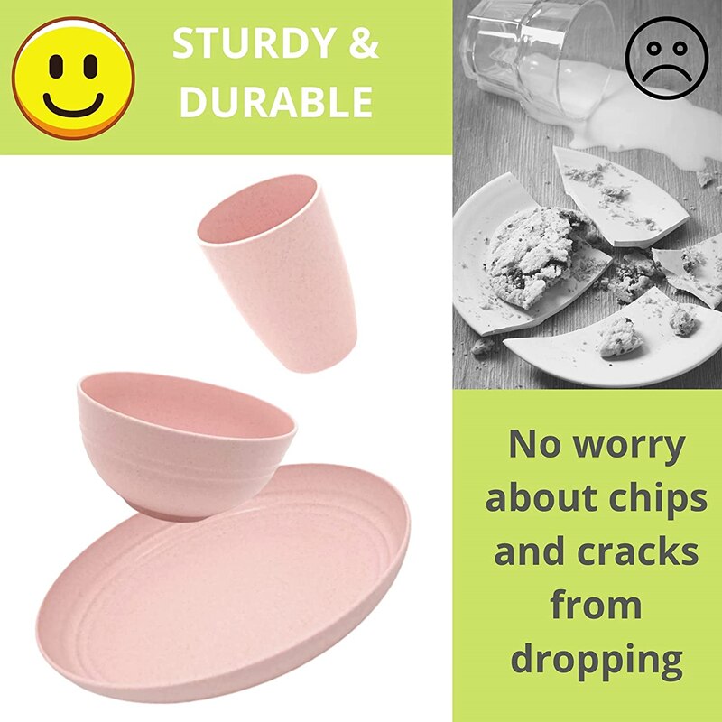 12pcs Wheat Straw Dinnerware Sets Bowl+Plate+Cup Tableware BPA Free Kids Dishes Baby Eating Dinnerware Set Unbreakable Bowls