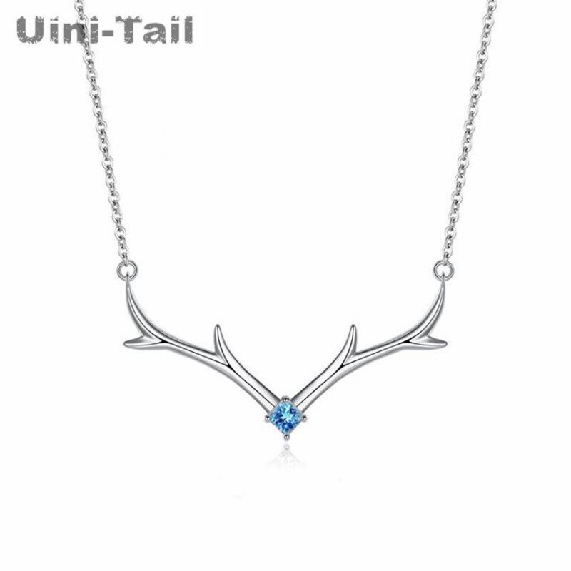 Uini-Tail listing 925 sterling silver cute deer antlers micro-set necklace simple temperament antler necklace