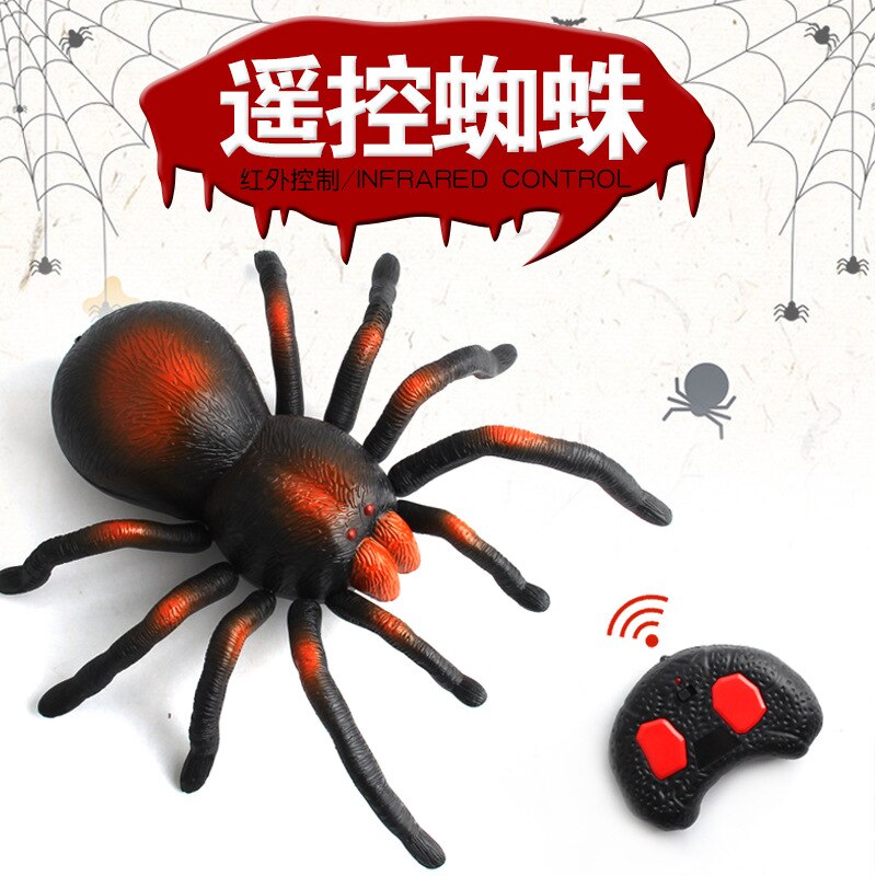 Electronic pet Remote Control Simulation tarantula Eyes Shine smart black Spider Halloween Tricky Prank Scary Toy
