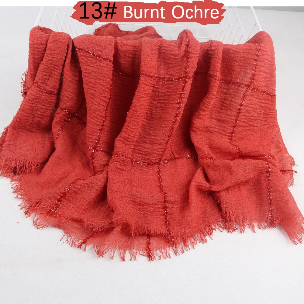 Hijab en coton déchiré pour femmes, , froissé, sertissage, turban, avec paillettes, lignes en dentelle, écharpe de tête, châle,: 13