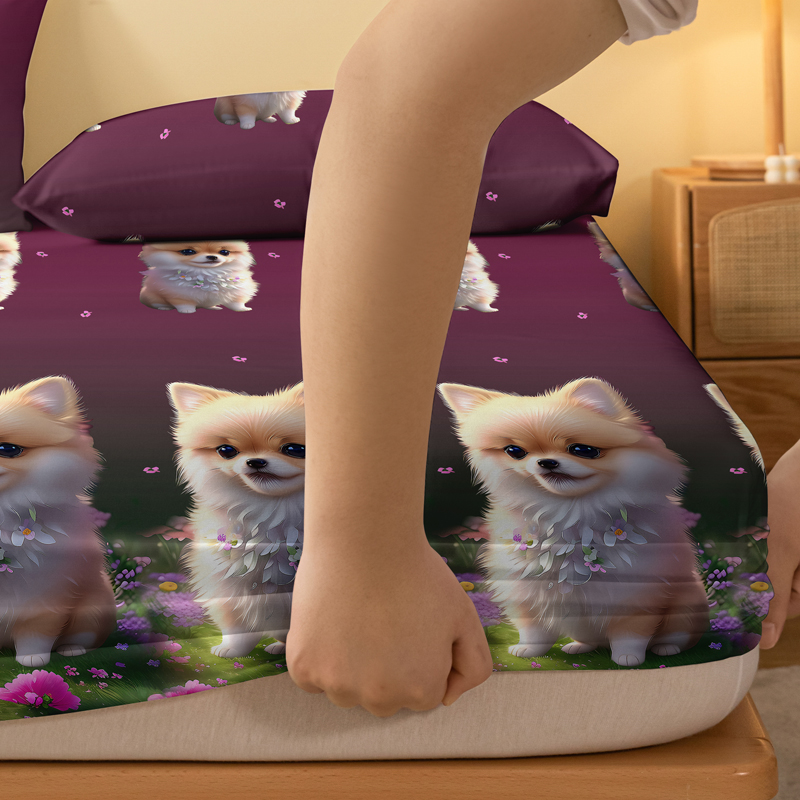1 Liebe Hund Pomeranian gemustertes mattiertes Bettlaken, bedruckter Bettbezug für Schlafzimmer, Bettwäsche (ohne Kissenbezüge)