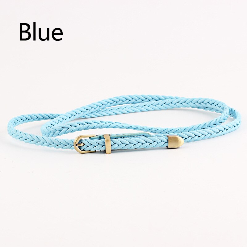Cinturones de tejido fino para mujer, hebilla de Pin, cinturones de cuerda trenzados ajustados, informales, cadena de cintura delgada: Azul cielo
