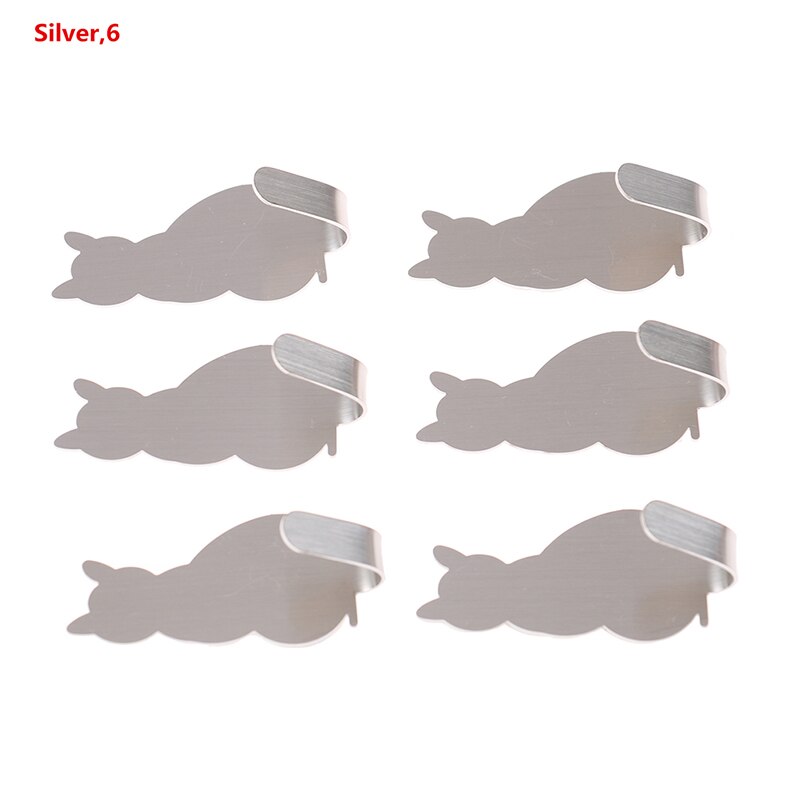 Zelfklevende Haken Kat Patroon Opslag Houder Voor Badkamer Keuken Hanger Stick Op Wall Opknoping Deur Kleren Handdoekhouders: Silver 6