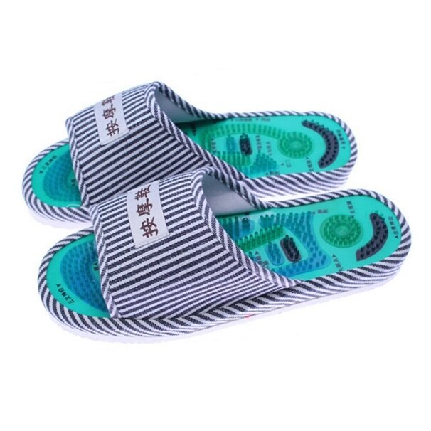 Gezonde strepenpatroon reflexologie voet acupunctuur pantoffel massage bevordert de bloedsomloop ontspanning voet goede verzorging schoenen 25cm: Blauw