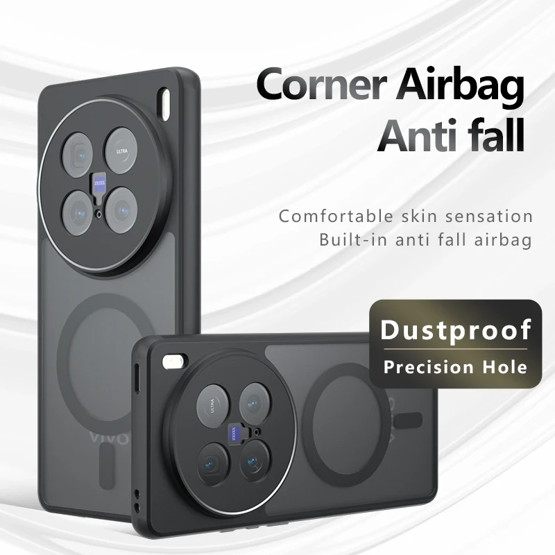 Funda Voor Vivo X100,X100s X100 Pro,X100 Ultra Case Schokbestendig Magnetische Matte PC + TPU Anti-vingerafdruk Transparante Cover