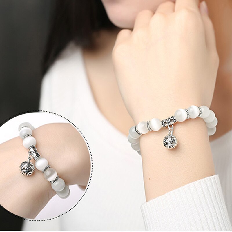 Natural Opal Beads Bracelets Crystal Women Bracelet Vintage Stainless Steel Braceletes For Women