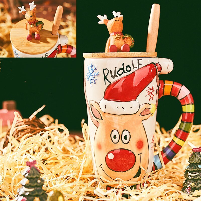 600ml 3D Santa Claus Cartoon Painted Ceramic Cup Coffee Milk Tea Breakfast Mug Home Office Collection Cups Christmas: 3