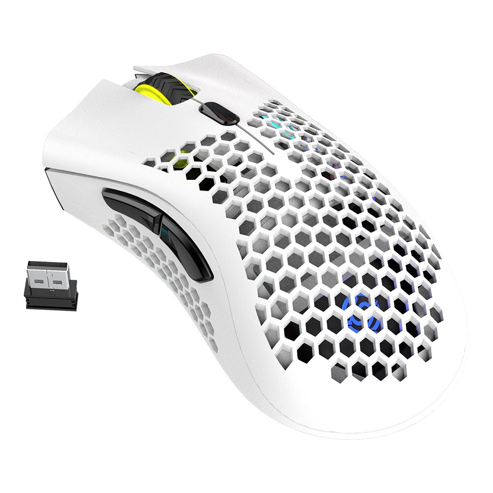 2.4GHz Wireless Gaming Mouse 7 Button 1600 DPI Adjustable RGB Backlit Rechargeable Mouse Lightweight Honeycomb Shell Gamer Mice: White