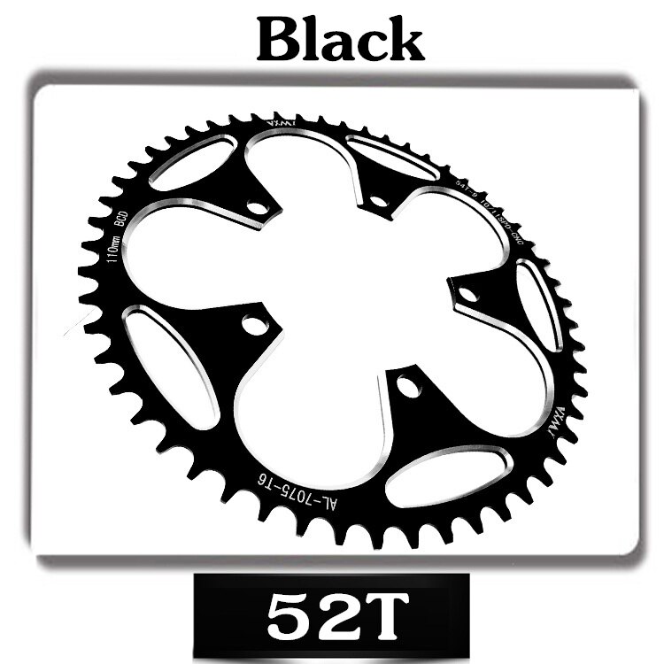 Vxm racefiets 110 bcd crank 50t 52t 54t 56t 58t kettingblad legering ultralicht klim power kettingblad plaat fietsonderdelen: 52t zwarte