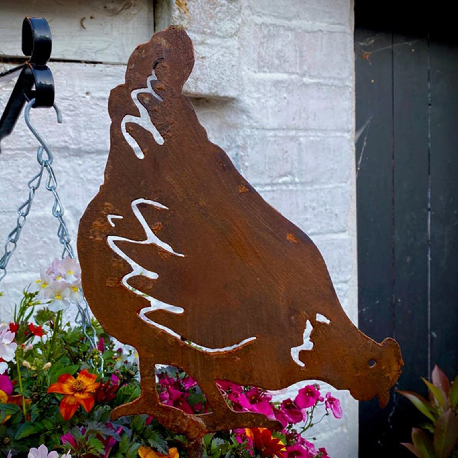 Chicken Decorative Stakes Garden Art Decor Exterior Metal Hen Pecking Farm Animal Garden Stake Yard Art Ornament Jardineria