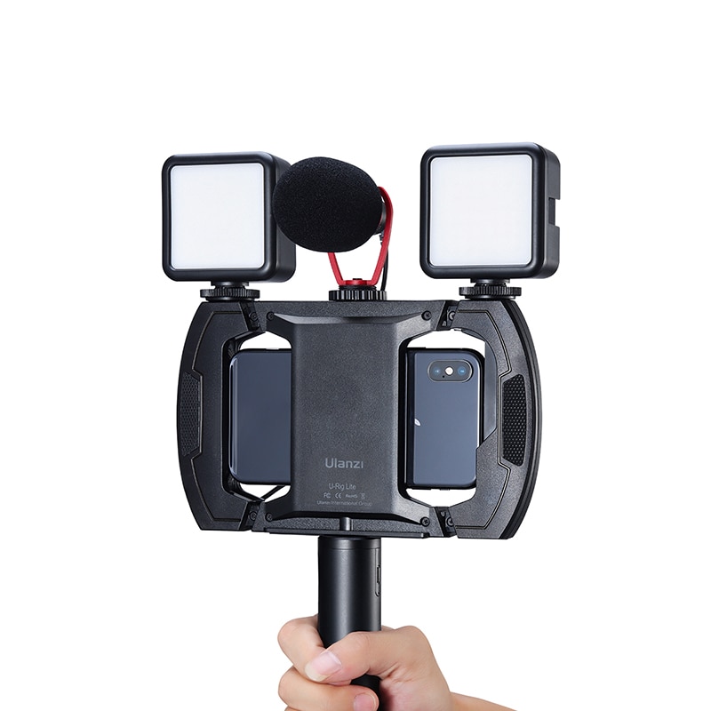 Ulanzi u-rig Lite support de caméra portable téléphone portable Vlog supports support avec 3 lumière LED de micro de chaussure froide support d'extension