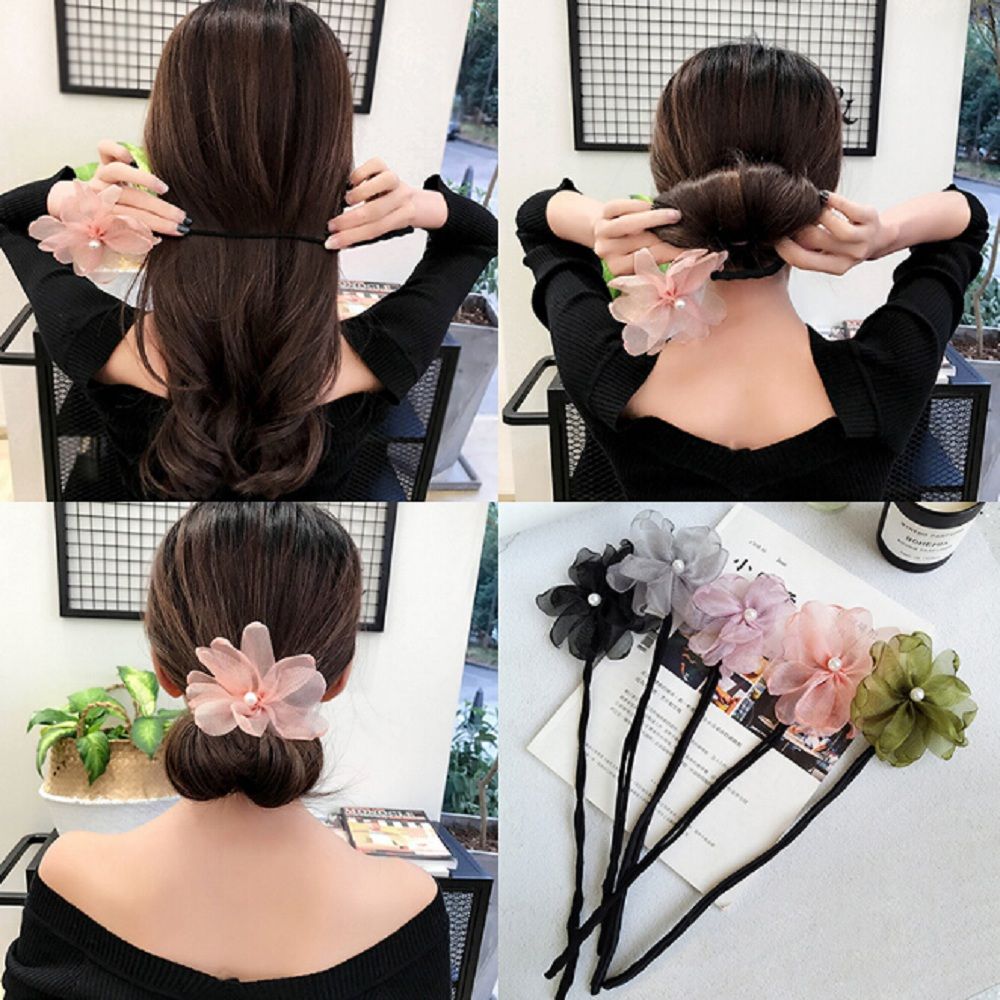 Flower Hair Accessories Magic Bun Maker Girl Donut Quick Messy Women Pearl Hair Bands French DIY Hairstyle Headband Braider