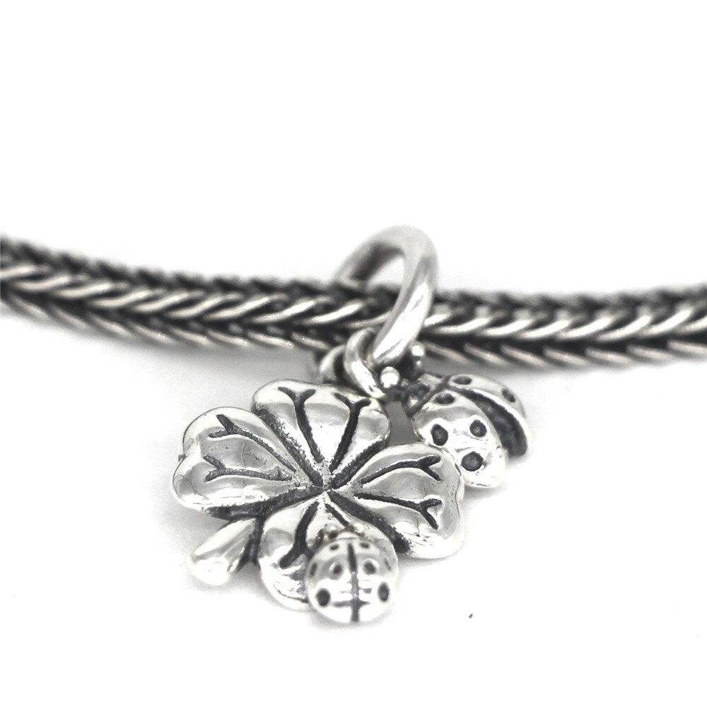 Beadance 925 Sterling Zilveren Klavertje Vier Lieveheersbeestje Dangle Charm Bead Europese Sieraden