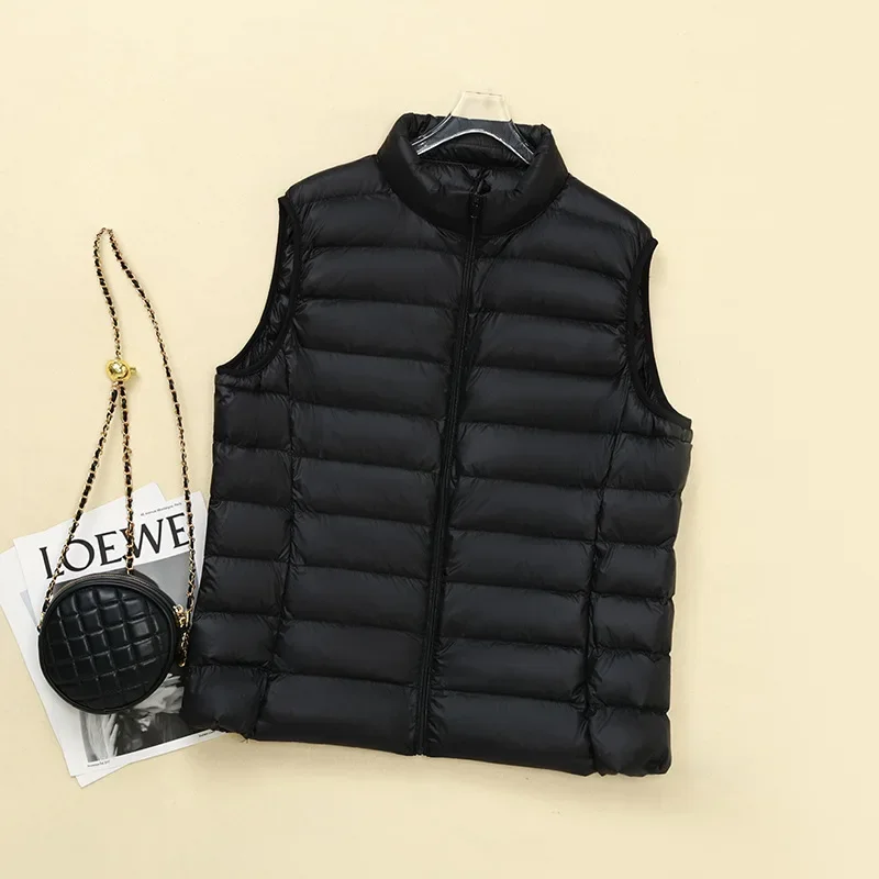 Plus Size 6XL 7XL 8XL Women Sleeveless Down Jacket Autumn Winter Female Ultra Lightweight Packable Down Vest Coat: 9XL / black