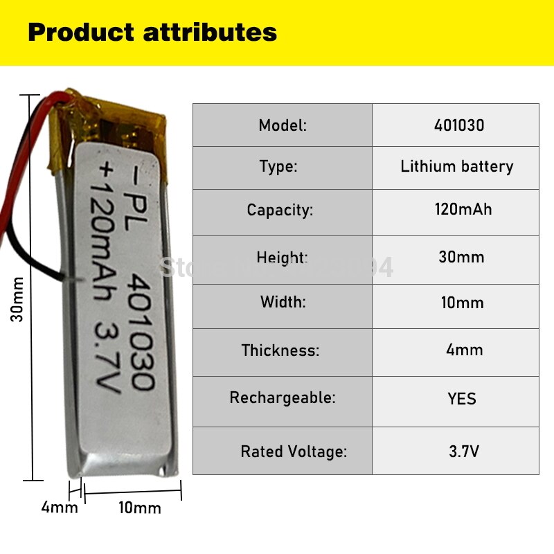 3.7V 120mAh 401030 litowo-polimerowy akumulator litowo-jonowy do MP3 MP4 MP5 GPS tablet DVD kamera Bluetooth Lipo cell