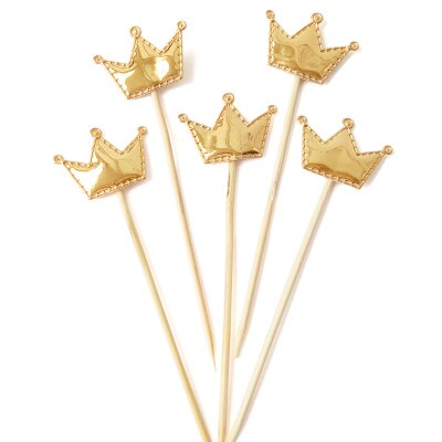 5 stk/pose fargerik stjerne hjerte krone gratulerer med dagen kake topper cupcake topper barn favoriserer bryllupsfest rekvisita hjemmedekorasjon: Gullkrone
