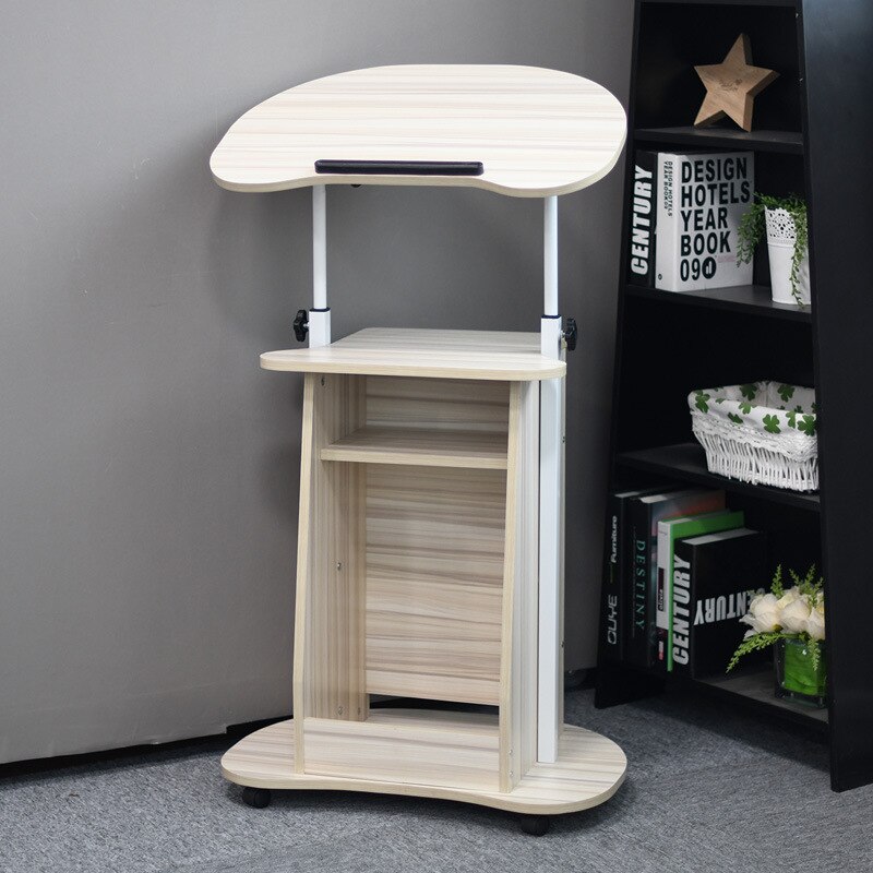 Lifting Laptop Computer Desk Vertical Mobile Meeting Training Podiums Height Adjustable Standing Lectern Bed Sofa Side Desk: white maple
