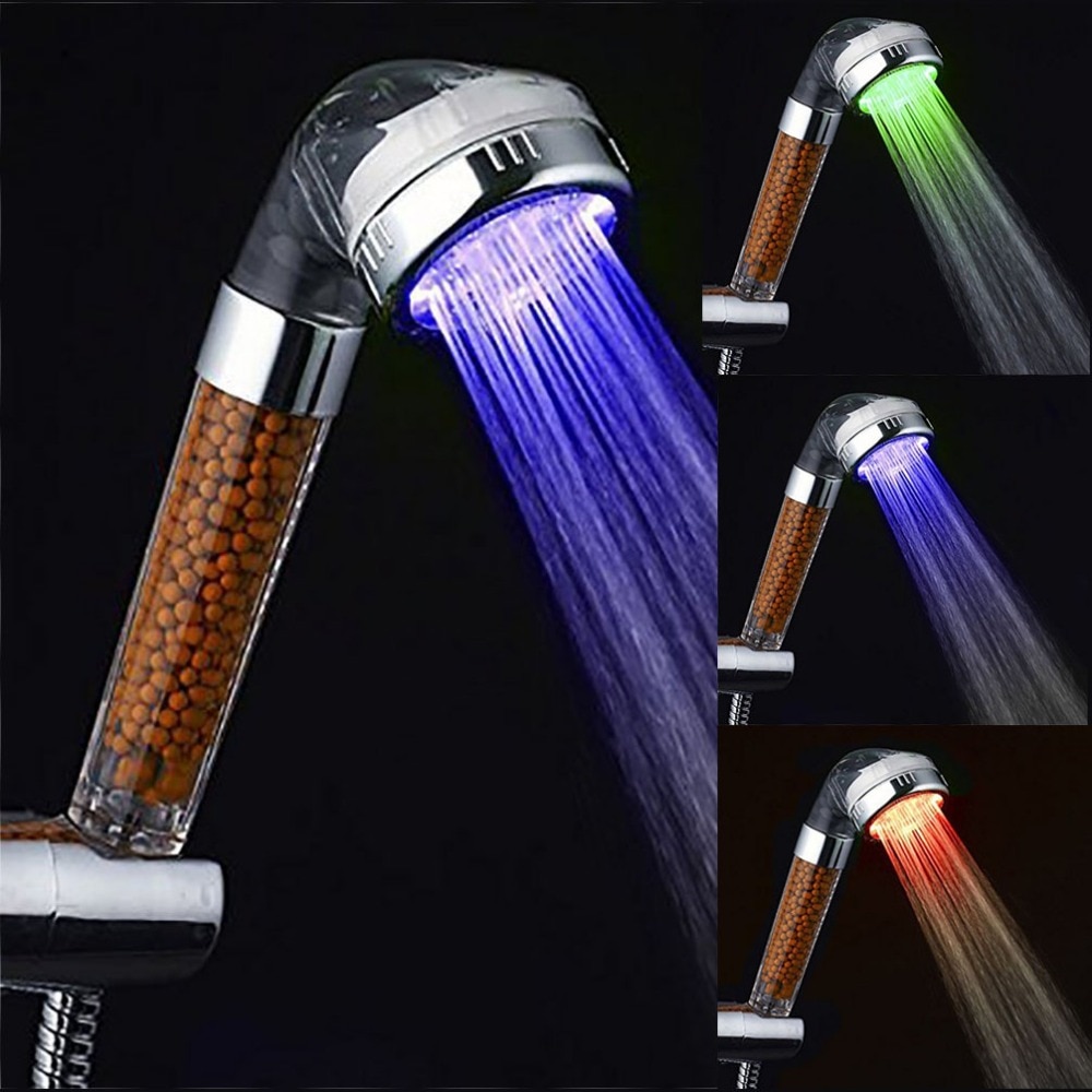 Pressurized water saving Big rain LED shower Head Baby shower filter Anion Temperature Sensor RGB color