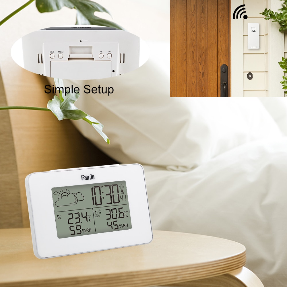 Alarm ur digitalt ur trådløs sensor temperatur luftfugtighed prognose snooze bord ure vejrstation