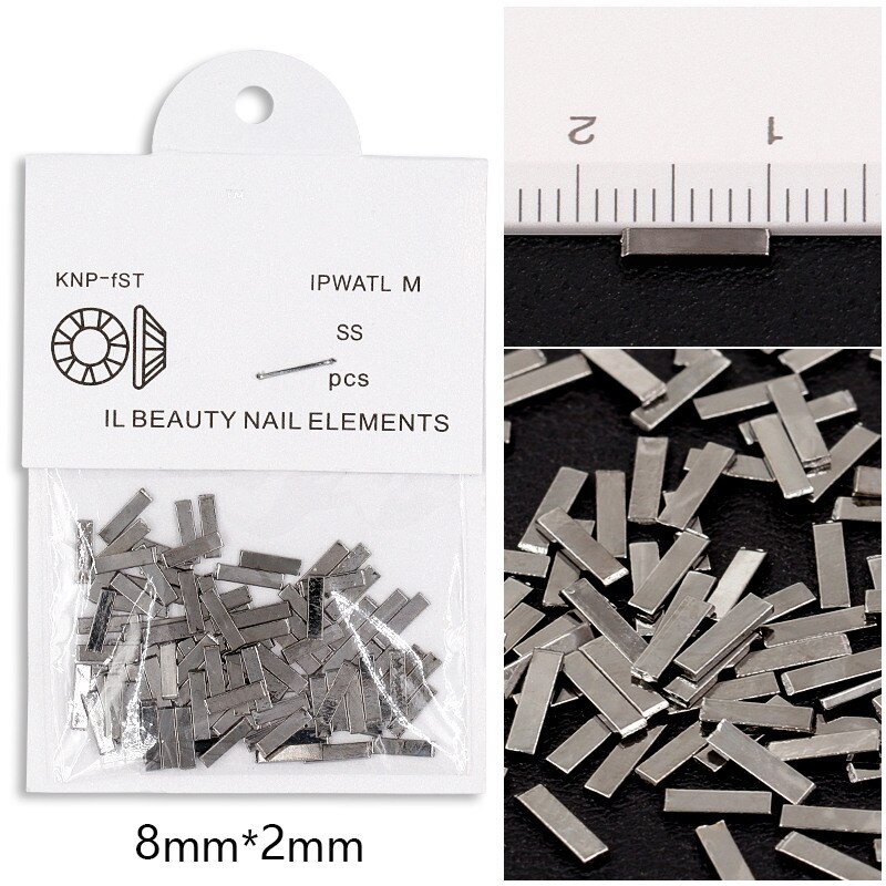 100 st/påse guldtacka silver svart 3d metall nageldekorationer legering berlocker för naglar tillbehör tillbehör verktyg 5 längder: 8mm svarta