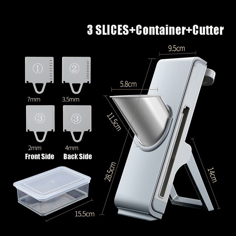 Mandoline Slicer Adjustable Thickness Kitchen Accessories Gadget Vegetable Chopper Manual Cutter Veggie Chopper with Container: A grey