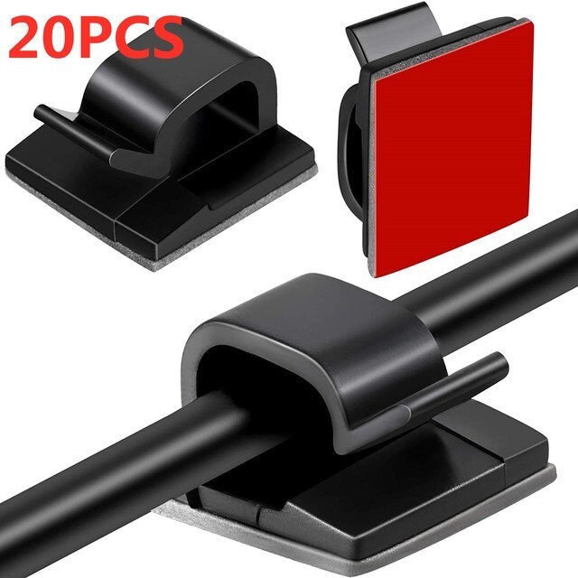 Self-adhesive Cable Organizer Clips Holder Wire Tie Clamp Management Car Home Data Cable Decorative Cord Bobbin Winder Manager: 20PCS-Black