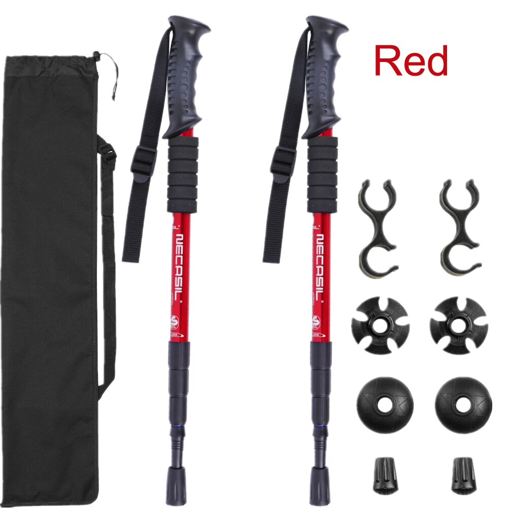 Bastones de Trekking, bastón nórdico para caminar, bastón telescópico de aluminio para campo de esquí y senderismo al aire libre, muletas, 2 unids/lote: Rojo