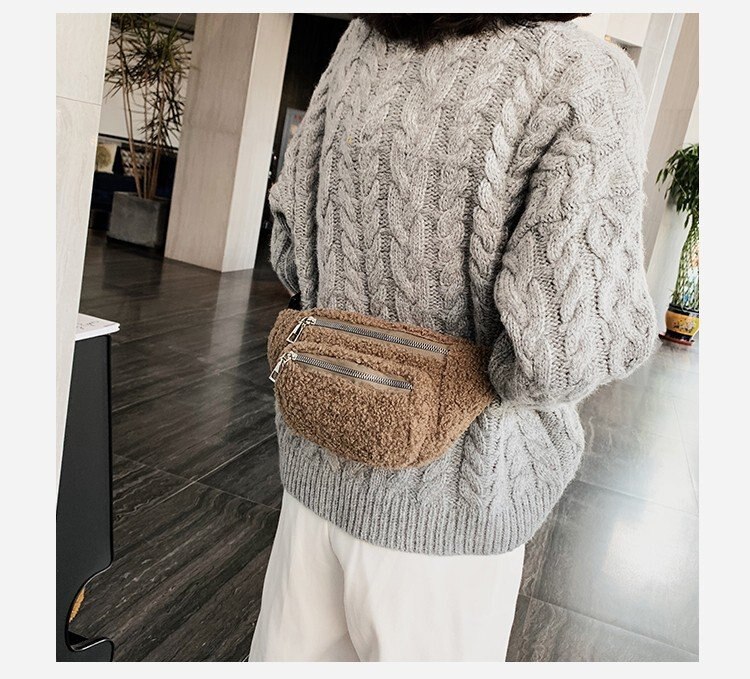Merk dames heuptas zachte fleece heuptas crossbody tas met verstelbare riem dames wintertas