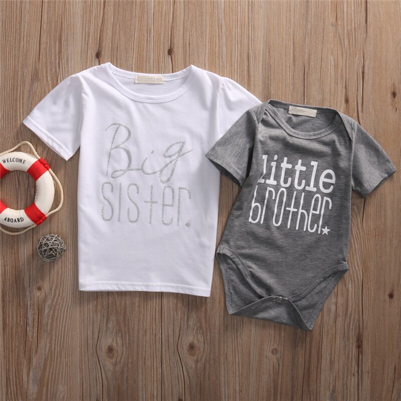 Summer Casual Newest Newborn Baby Boys Kids Clothing Sister T-shirt Brother Bodysuit Letter Family Matching Clothes Outfits