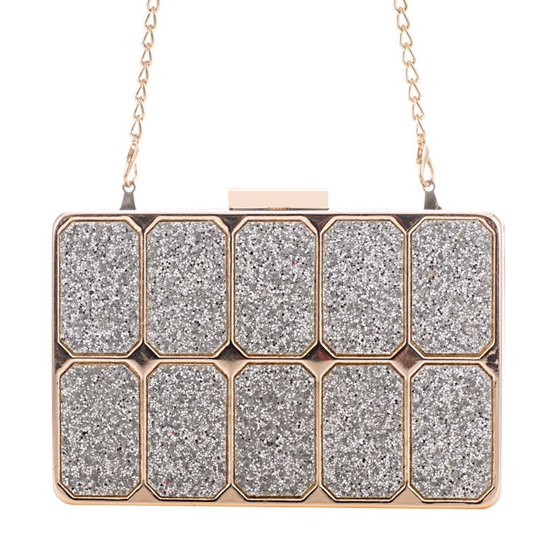 Blauwe avond clutches dames gouden metalen diner banket clutch beste kerst lange ketting dames schoudertassen mini telefoontasje: Zilver