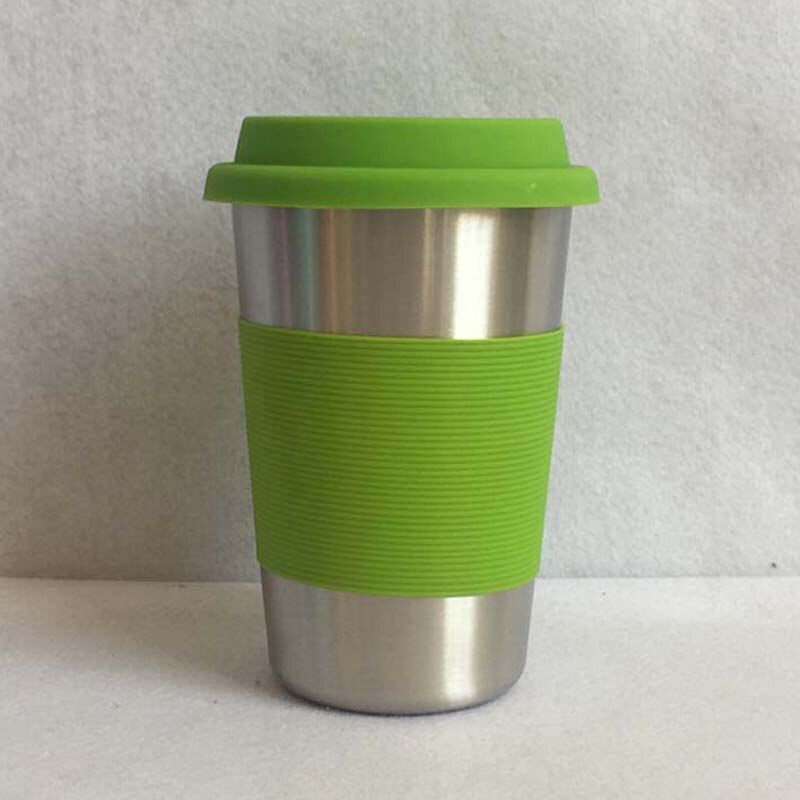 500ml Portable Practical Reusable Stainless Steel Silicone Cap Coffee Cups Eco Friendly Non-slip Travel Mugs Useful Wine Cup: Green Stainless Cup