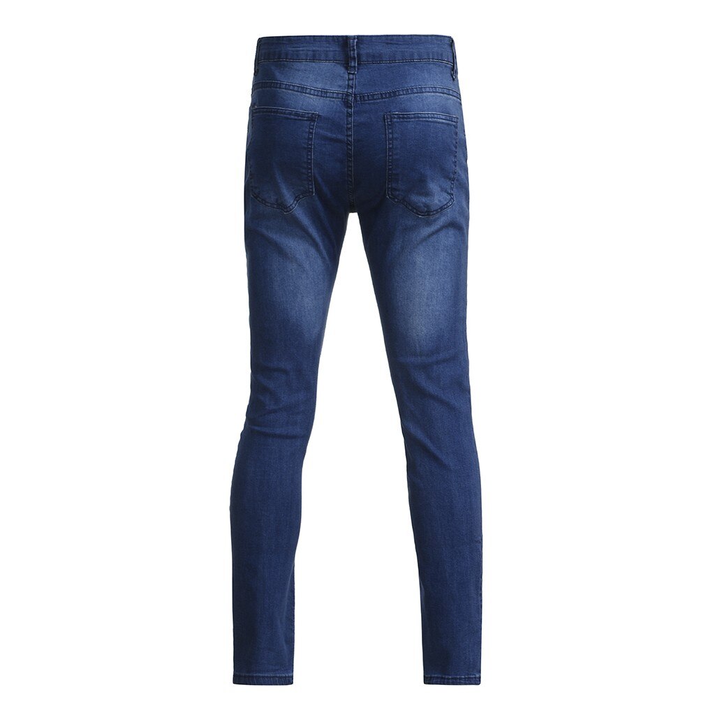 Mannen Jeans Broek Herfst Denim Katoen Straight Pocket Broek Verontruste Vernietigd Gat Afgeplakt Slim Fit Denim Jeans Broek Jogger