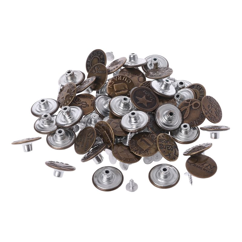 50pcs Mixed Style Metal No Sew Replacement Repair Jean Pants Buttons 20mm DIY Craft Accessories