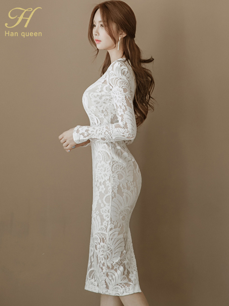 Han queen blonde blyantkjole kvinder hule ud sheath bodycon kjoler hvid mid-layer slim ol arbejde fest vestidos