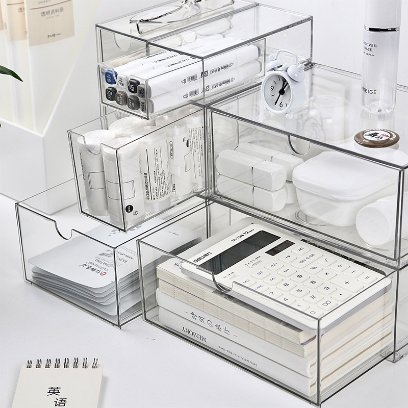 Clear Plastic Desk Organizer Box Stackable Storage Drawers for Cosmetics Stationery Crafts Storage and Organization