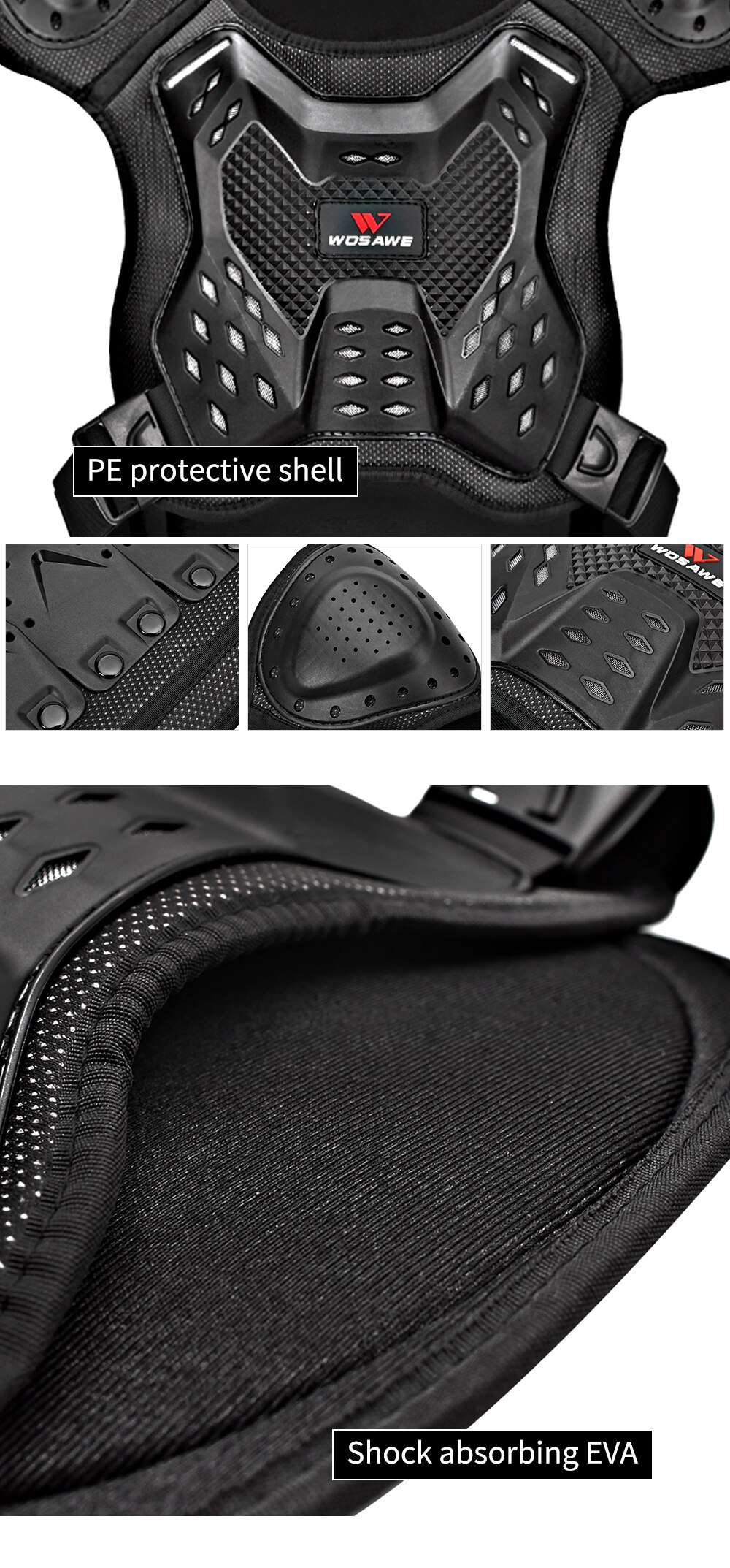 WOSAWE – gilet de protection dorsale pour adulte, armure de moto, équitation, ski, skate, protection de poitrine, genouillères