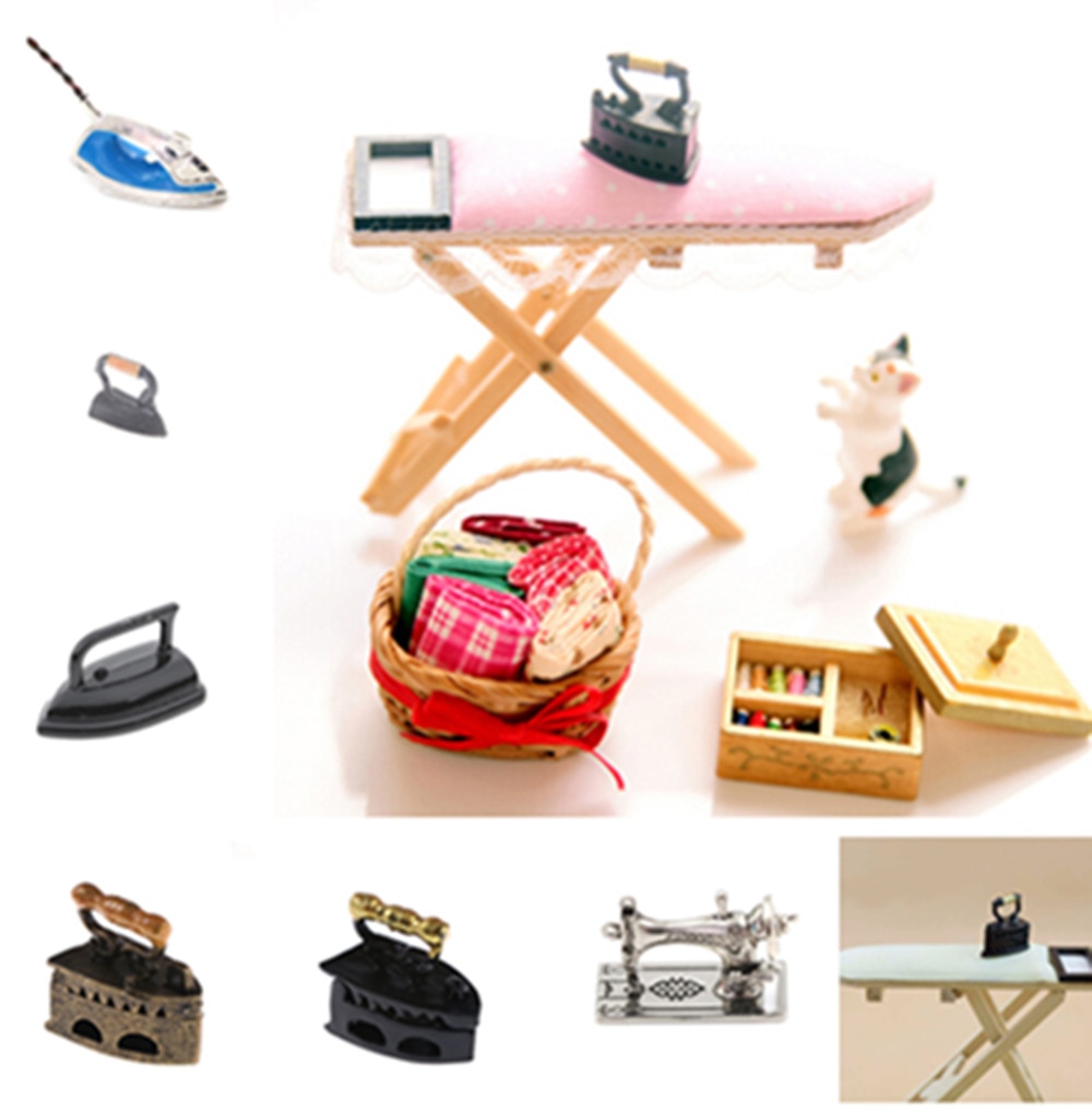 1:12 Mini Sewing Machine Iron Board Simulation Home Furniture for Girl Doll House Decoration Dollhouse Miniature Accessories