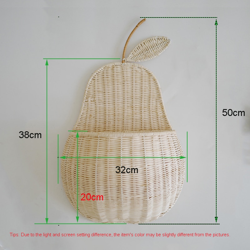 Valkoinen/beige rottinki seinään kiinnitettävä omenasäilytyskori päärynävarasto luonnollinen paju materiaali kudottu säilytystarvikkeet valokuvaus nukke