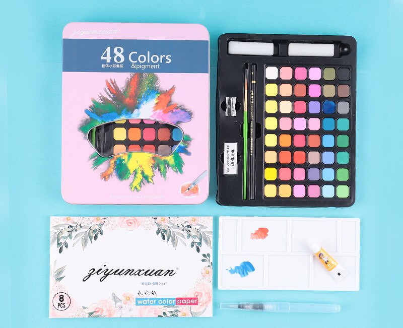 Set waterverf 48 kleuren voor kinderen beginners handgeschilderde waterverf vaste pigment kunstbenodigdheden: 48 kleuren-roze