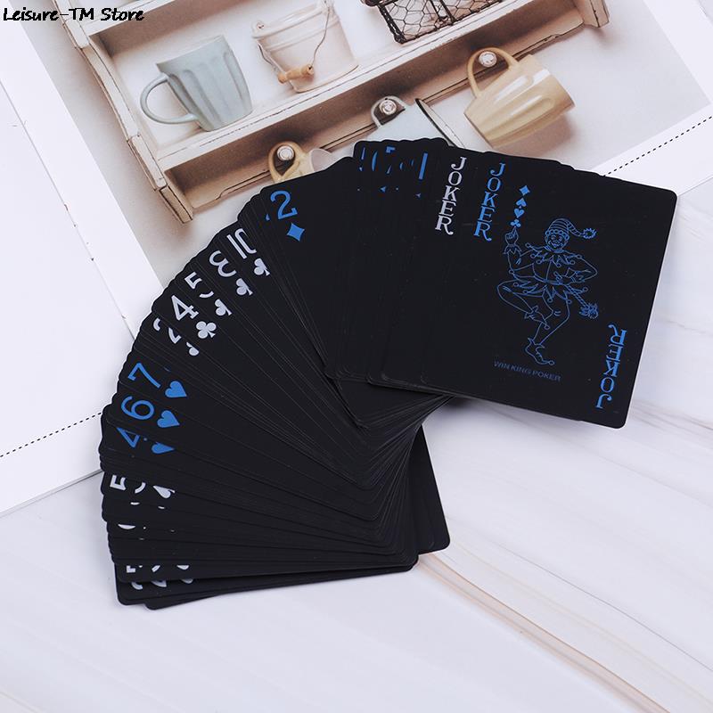 54 Stks/partij Waterdichte Pvc Plastic Speelkaarten Set Trend Deck Poker Classic Magic Trick Tool Pure Black Magic Box -Verpakt