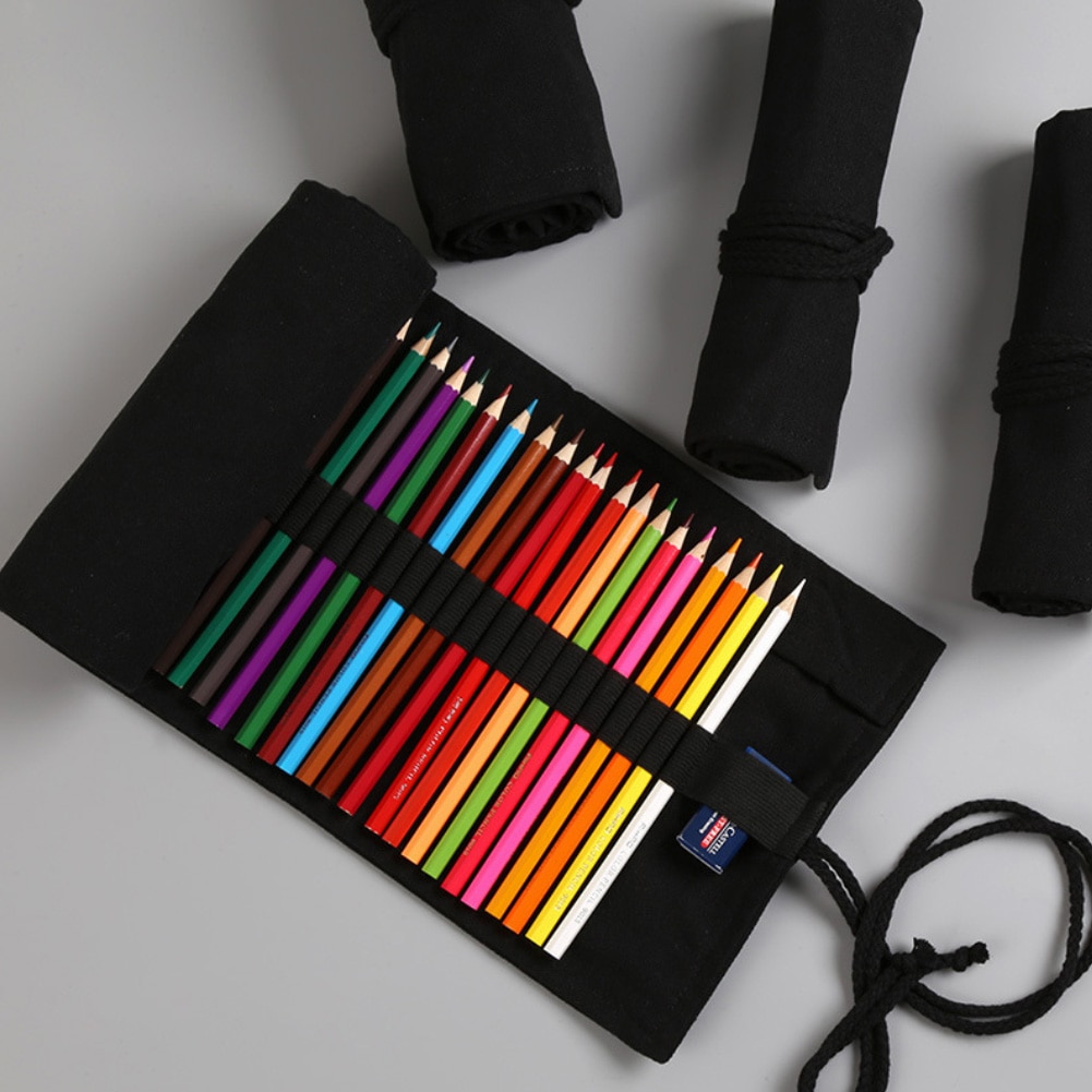 12/24/36/48/72 Holes Big Capacity Durable Eco-friendly Unisex Pencil Case Pen Bag Roll Holder Stationary Container