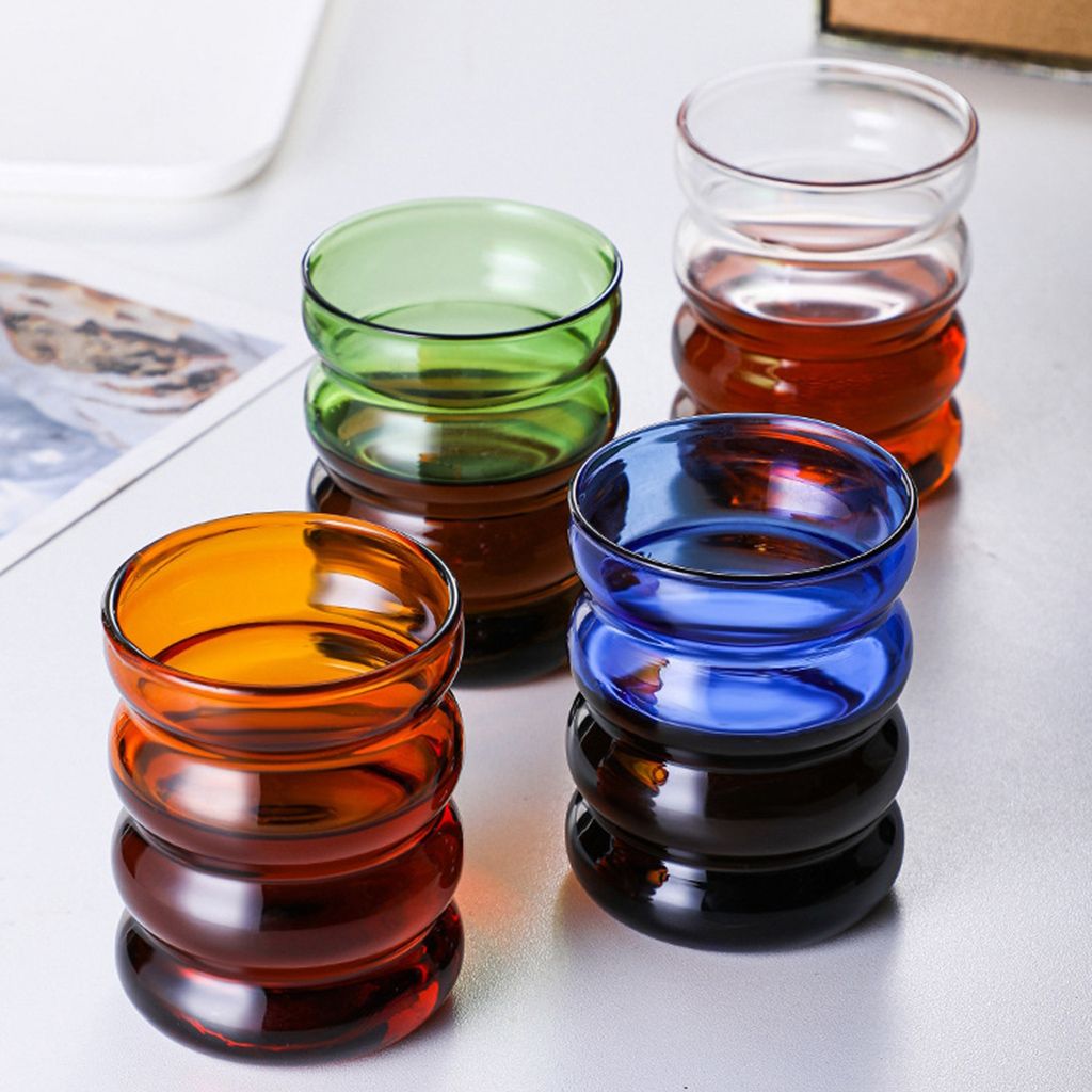 300ML Glass Cup Colorful Transparent Glass Water Bottle Wave Shape Mug Home Office Bar Drinkware