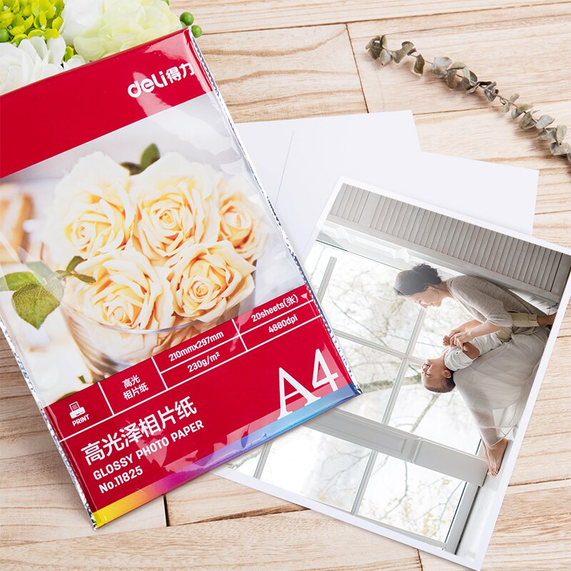 Deli luminous photo paper 11825 color ink jet paper A4 230g 20 sheets/bag printing photo paper suitable for all inkjet printer
